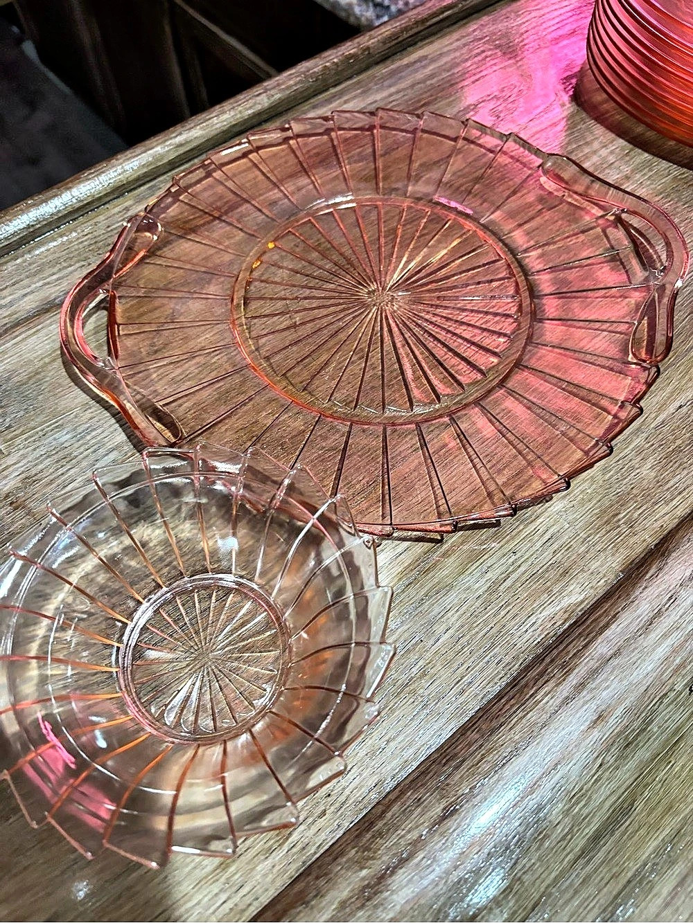 VTG- Hocking UV Pink Glass Serving Dish/Bowl Set